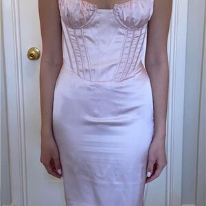 Fashion Nova Blush Satin Midi Dress